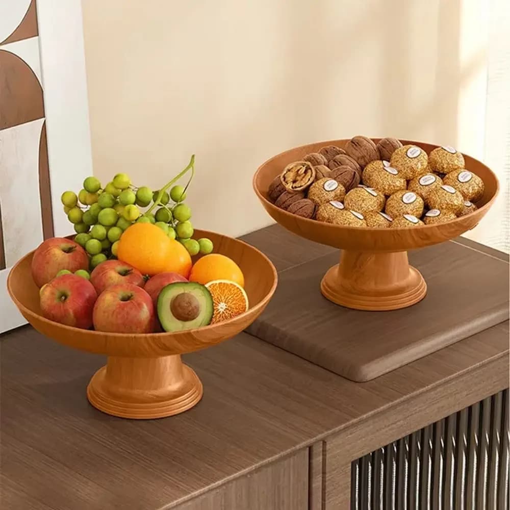 Piatto di frutta con venature del legno nordico di moda Vassoio di snack per caramelle staccabile in plastica Piatto di frutta secca con piede alto Conservazione desktop per la casa