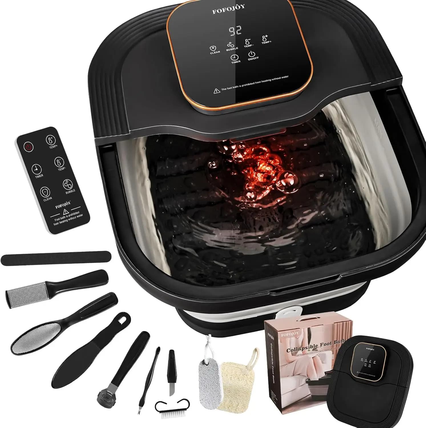 Foldable Hydromassage for Feet with Heat, Massage Rollers, Bubbles, Temperature Control and Remote Control