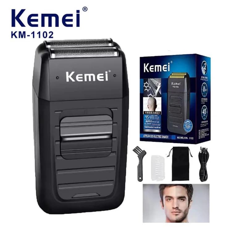 Kemei KM-1102 Rasoio elettrico di vendita caldo da uomo Lamina di rasoio alternativo Doppia lama Testa Rasatura a secco o bagnato Capelli/Trimba Trimmer
