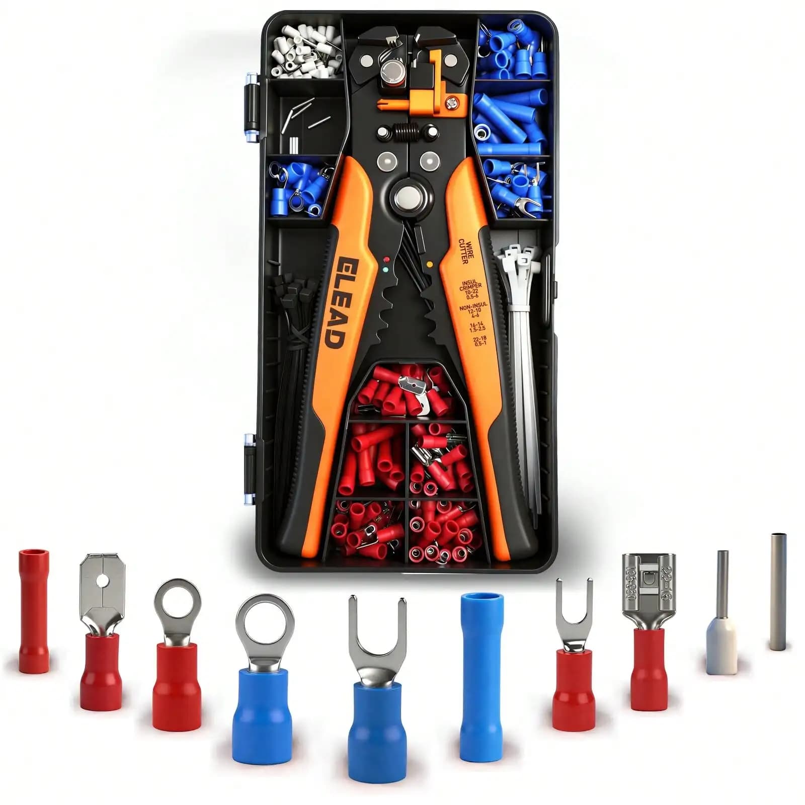 Kit di connettori per cavi ELEAD da 321 pezzi, strumento automatico 3-in-1 per spelatura e crimpatura cavi, spelafili auto-regolabile per cavi da 10-24 AWG, include terminali ad anello, terminali a forcella, set di connettori, adatto per uomini, ideale per la festa del papà/marito.