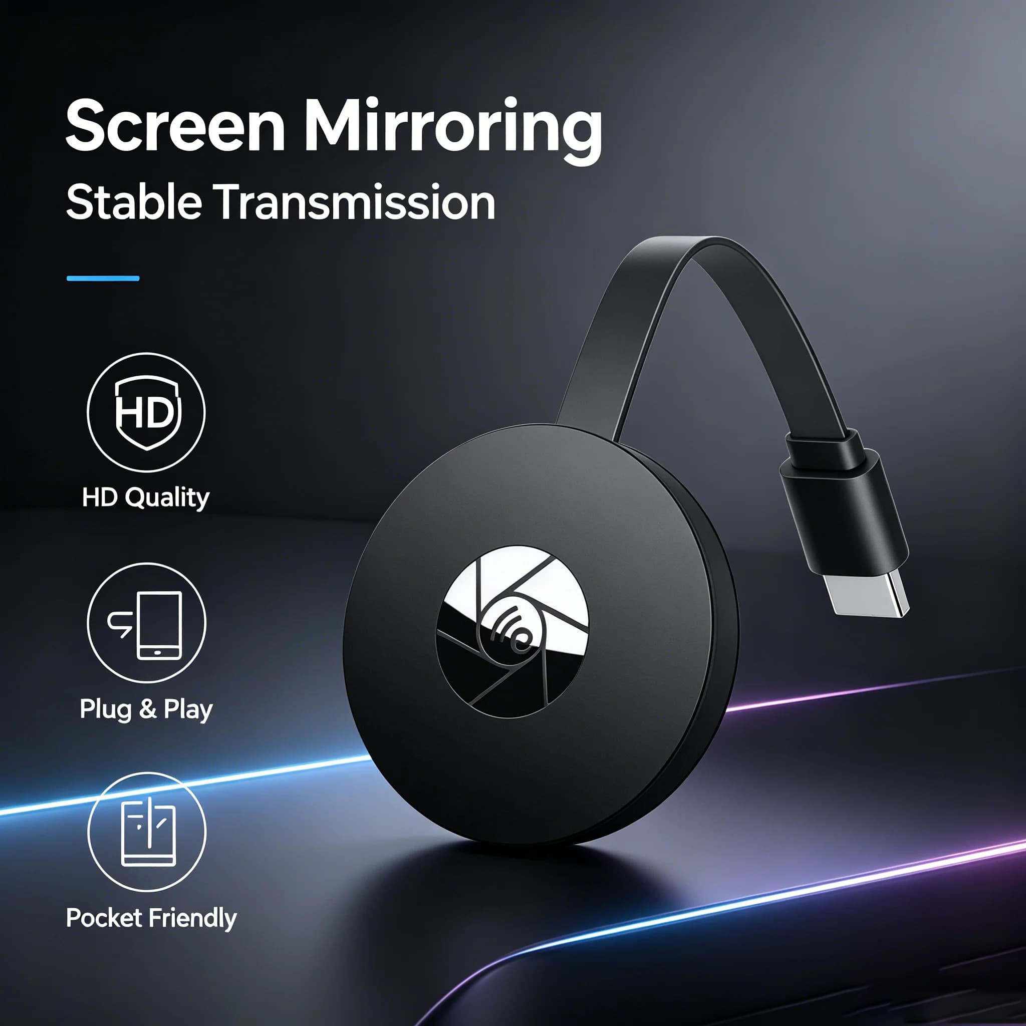 Portable Wireless HDMI Cast Dongle HD Screen Mirroring Adapter Stable Link Easy Install Cast Phone Screen toTV Monitor Projector
