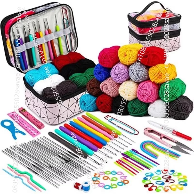 Set di strumenti per uncinetto da 73 pezzi Ago e filo lavorati a mano fai-da-te Include borsa per riporre filo acrilico Set per uncinetto TPR