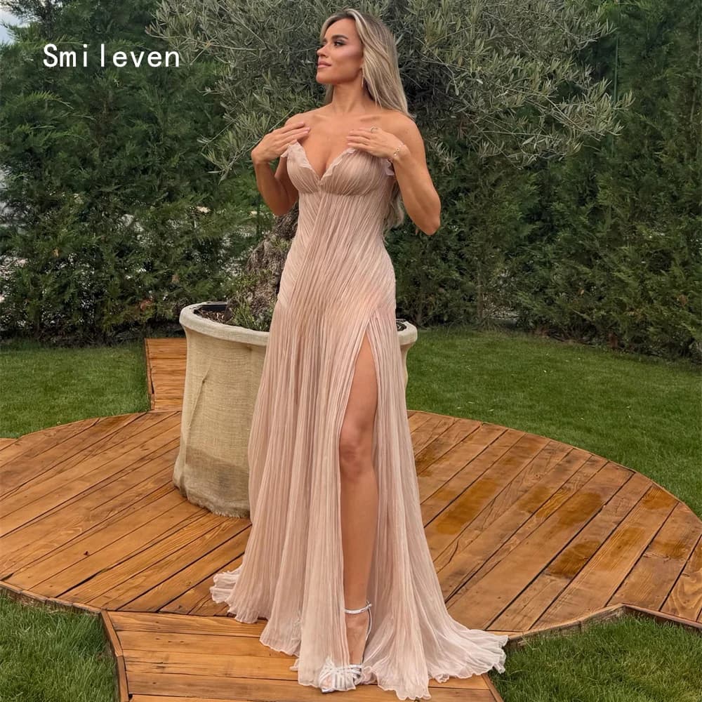 Smileven Sexy A Line Evening Dress Sweetheart Side Silt Formal Prom Dresses Pink Pleat Chifforn Party Gowns Customized 2026