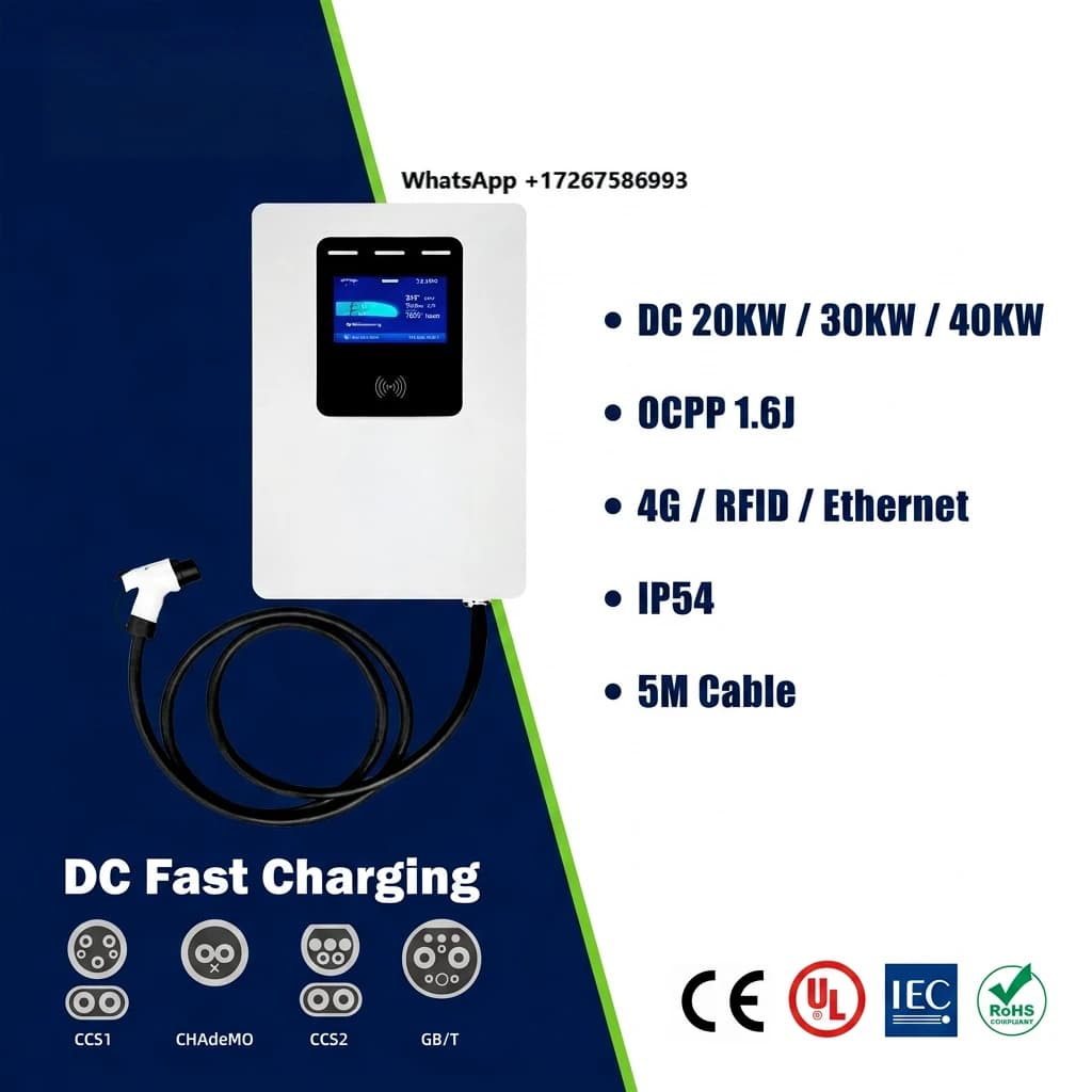 Stazione di Ricarica per Auto Elettriche da Parete 20KW 30KW 40KW, Livello 3 DC, CCS1 CCS2 CHADEMO GBT OCPP 1.6J, 4G RFID IP54 380V