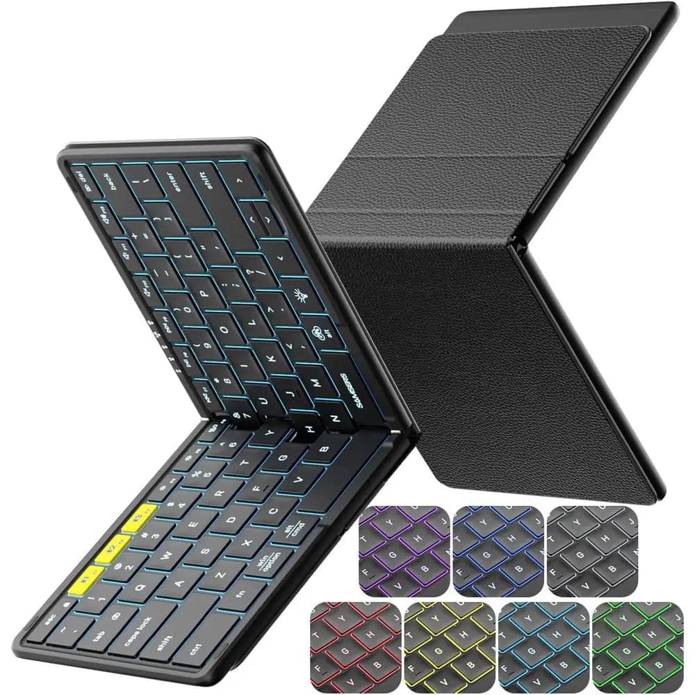 Tastiera Bluetooth retroilluminata a grandezza naturale, tastiera wireless portatile per iPad, tablet e laptop - Nera