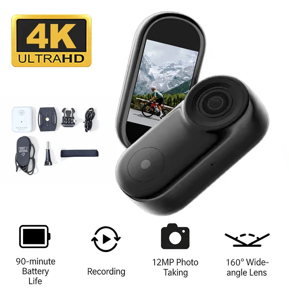 4K UHD Thumb Motion Camera Magnetic Action Camera with Fixed Bracket Portable DV Video Mini Recorder Suitable for Helmets