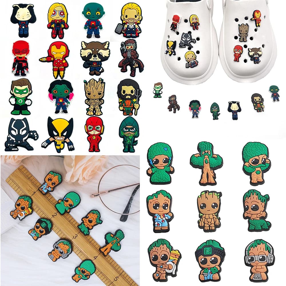 Ciondoli per scarpe Marvel Guardians of the Galaxy in PVC, decorazioni fai da te per scarpe, braccialetti, sandali, accessori per scarpe, fibbie per regali per bambini