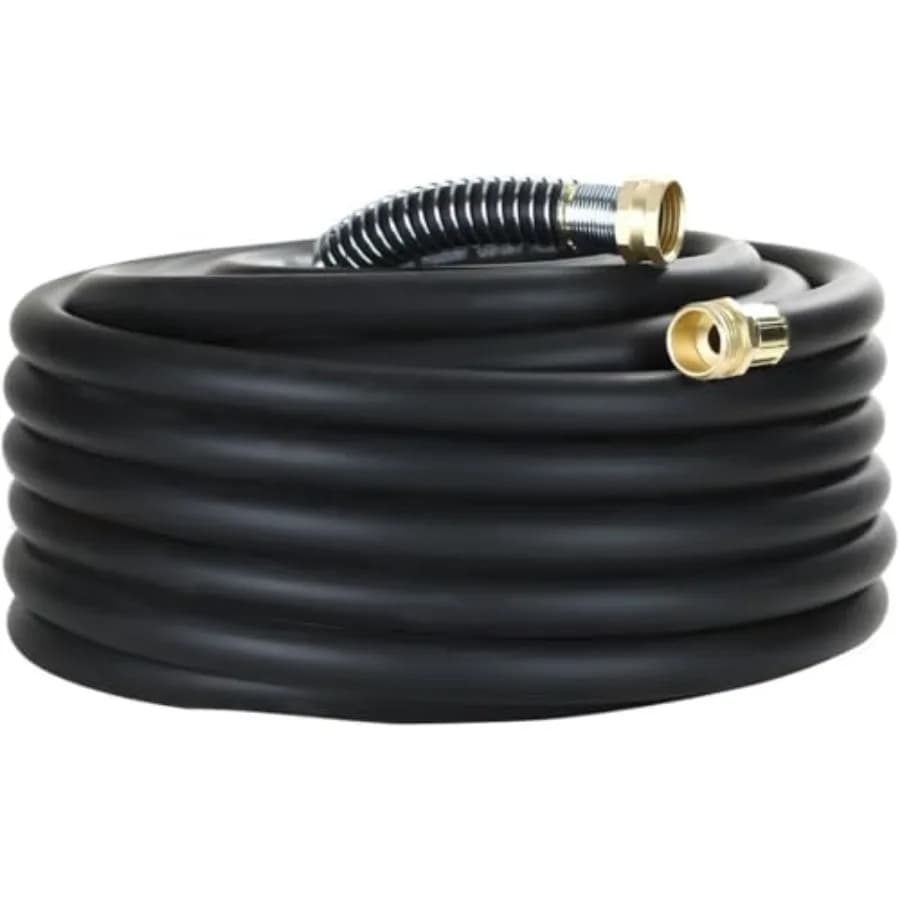 Garden pipe 50FT x 3/4 in Rubber Reinforced for Exterior Use Black to Five Braided Roads Compatible with Hot Water and Cold 1000PSI