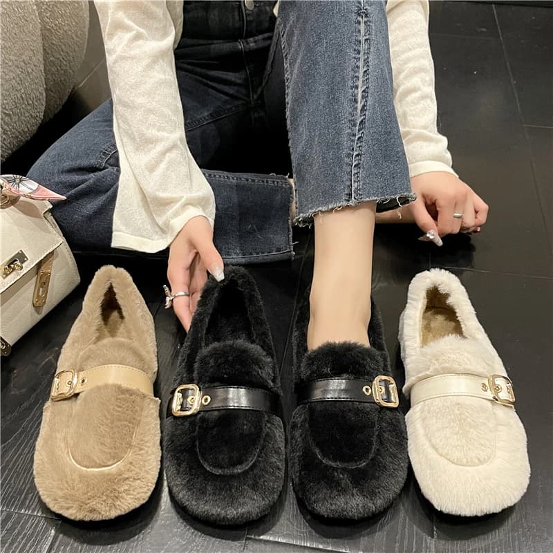 Women's Low Shoes with Winter Fleece Platform Women's Slip-on Shoes in Cotton To Wear Outside