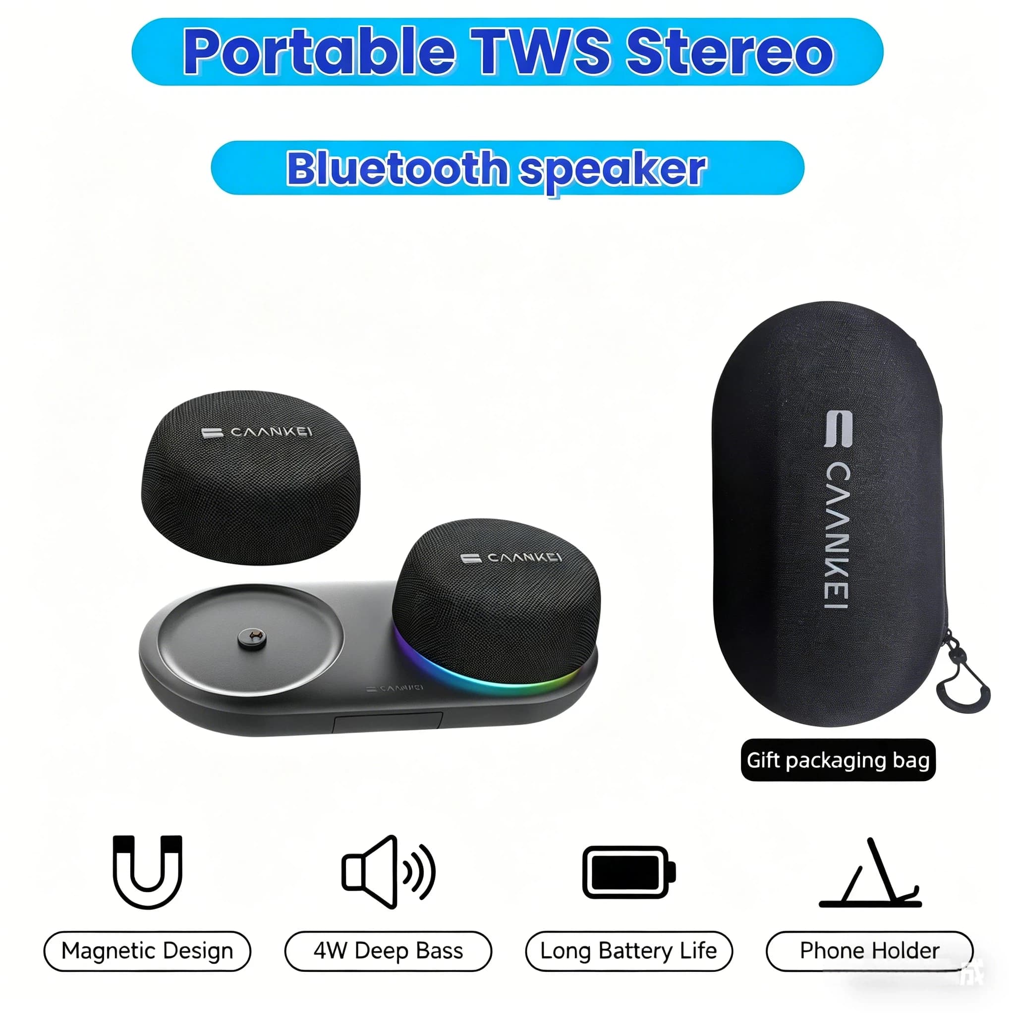 Altoparlanti Bluetooth TWS Doppi con Supporto Magnetico per Telefono, Luci RGB Sincronizzate, 10 Ore di Riproduzione, Altoparlante Home Theater per Feste e Intrattenimento Domestico