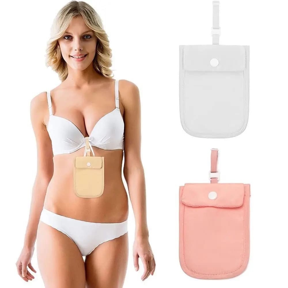 Portafoglio da reggiseno con blocco RFID, invisibile, con cinturino elastico regolabile, tasca segreta ultrasottile per donne e ragazze