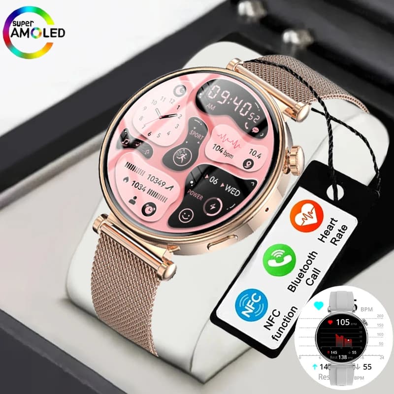GEJIIAN New Women 1.32 Inch AMOLED Watch Enforcement Bluetooth Call IP68 Cardiaca Frequency Monitoring GPS Waterproof Smartwatch