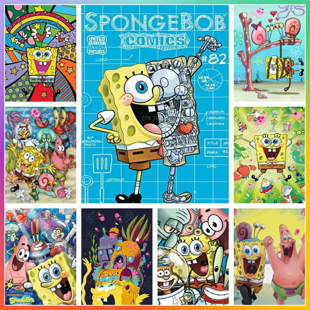 Divertente SpongeBob SquarePants, Pittura Diamante 5D Fai da Te, Mosaico Artistico, Ricamo a Punto Croce, Decorazione da Giardino, Regalo per Bambini, In Offerta