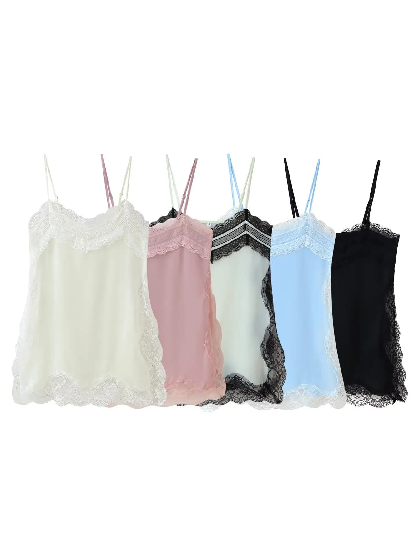 Summer Lace Pajama Style Cami Top Women Sleeveless 5 Colors Side Split Long Tank Tops