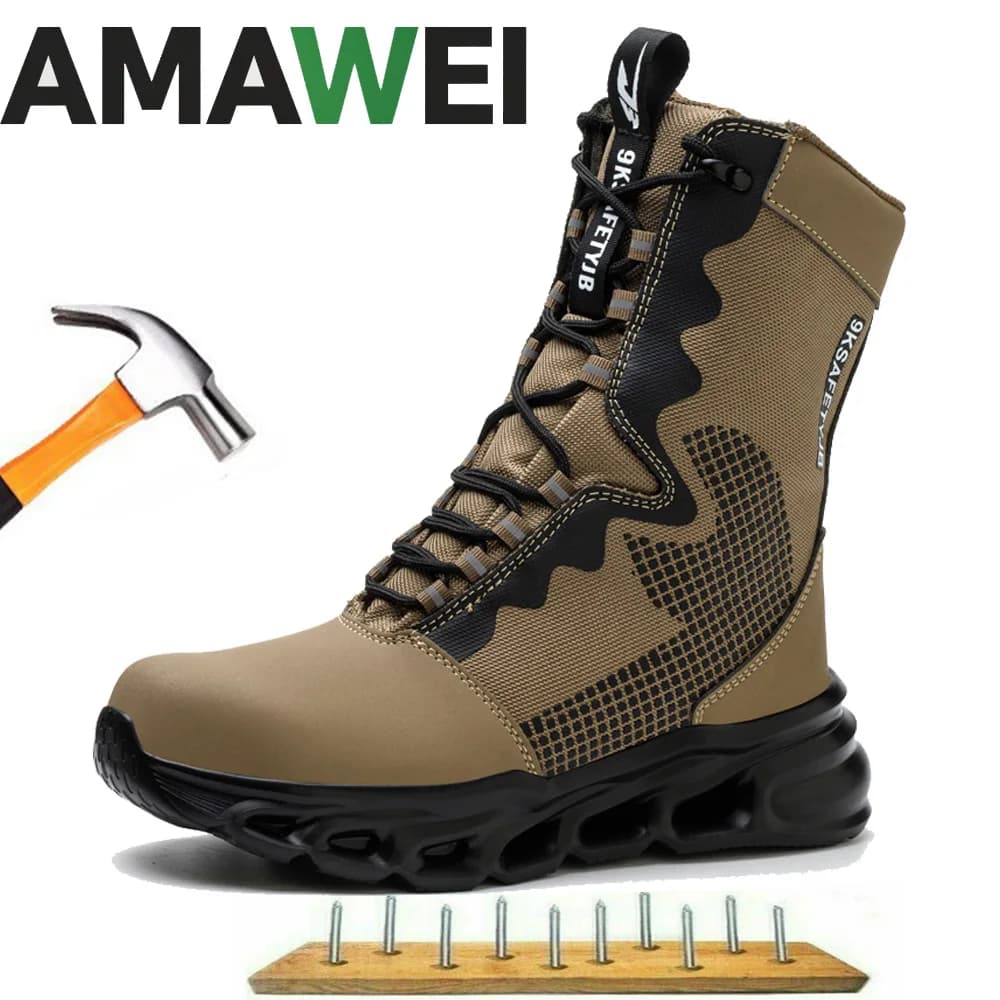 Scarpe antinfortunistiche alte Stivali impermeabili Stivali con punta in acciaio per uomo Scarpe da ginnastica da lavoro antiforatura e anti-sfondamento Scarpe da trekking da lavoro Sneaker
