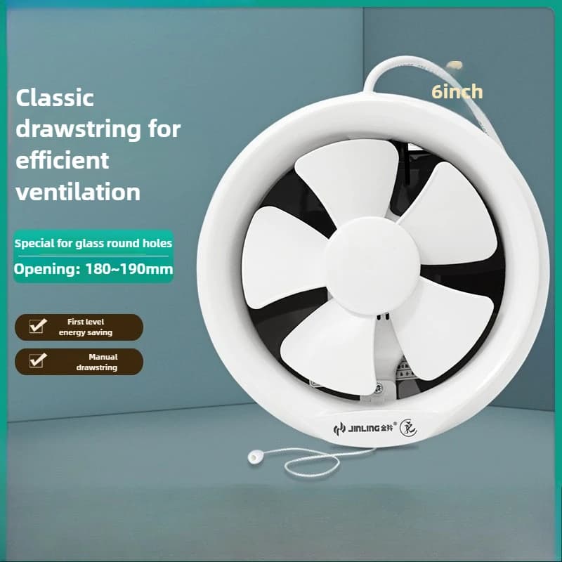 Exhaust fan 6 inch round glass window blower Exhaust fan for WC Pull rope for ventilation with one click