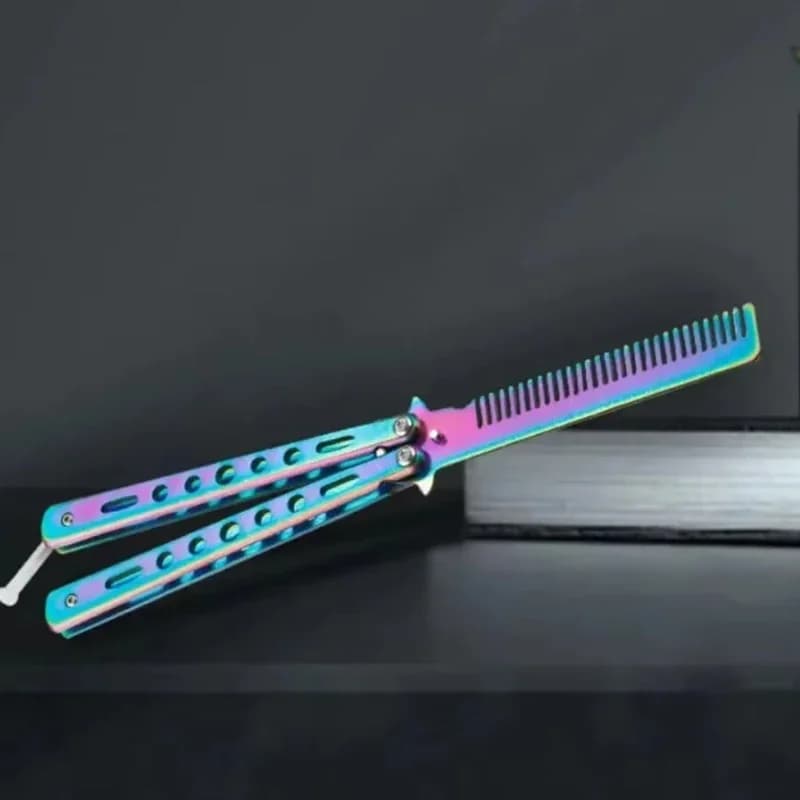 Pettine a Forma di Coltello a Farfalla in Acciaio Inossidabile, Spazzola Pieghevole per Barba e Baffi, Strumento per Acconciature e Styling, 1 Pezzo