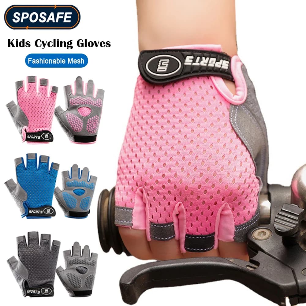 1 pair of anti-slip gloves for children half fingers thickened protective palm in tear-resistant eco-leather - sports gloves for children climbing for cycling