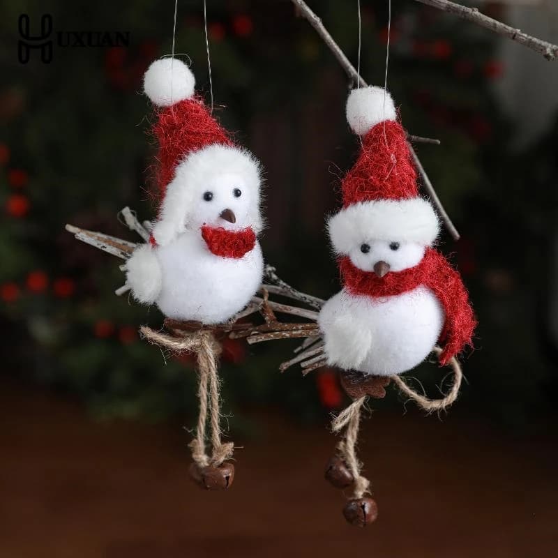 Capodanno Albero di Natale Arazzi Schiuma sintetica Ornamento per uccelli Ciondolo Feltro di lana Sciarpa rossa Cappello Birdie Decorazione Navidad