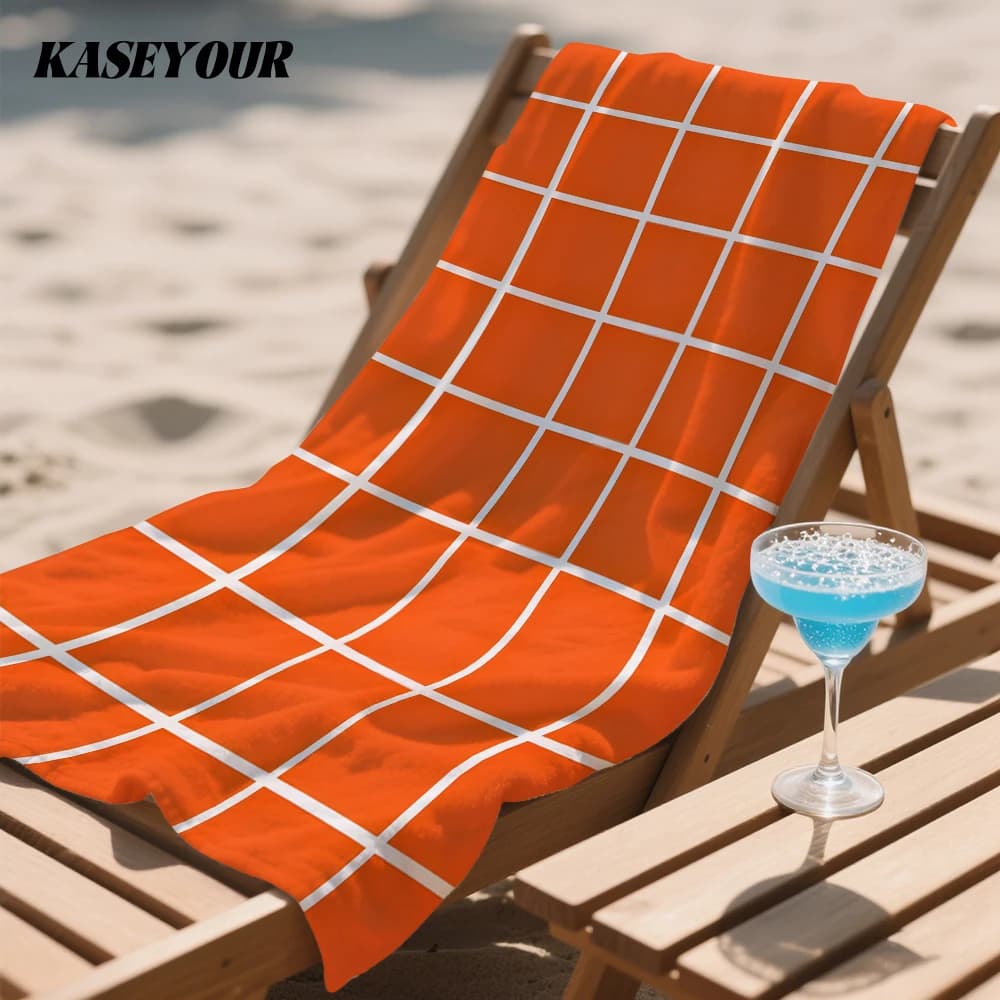 Tangerine Tile Checker Oversized Microfiber Beach Towel Sand Proof Quick Dry, Absorbent for Swimming Pool Travel Camping