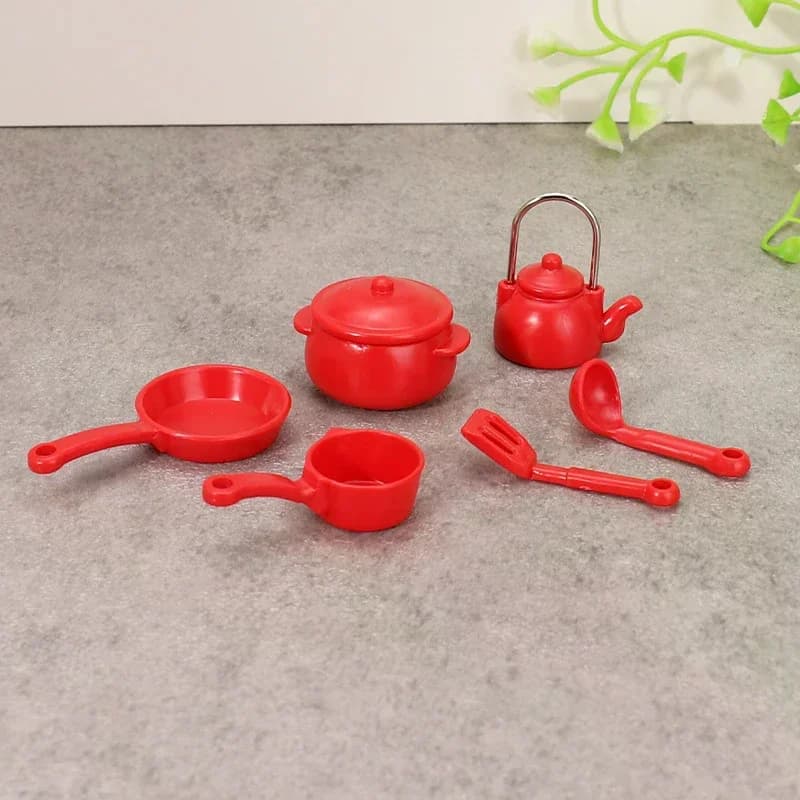1 Set 1:12 Casa delle bambole in miniatura Zuppa Pentola Cucchiaio Pan Bollitore Modello Pentole da cucina Accessori per la decorazione della casa delle bambole Giocattoli per bambini