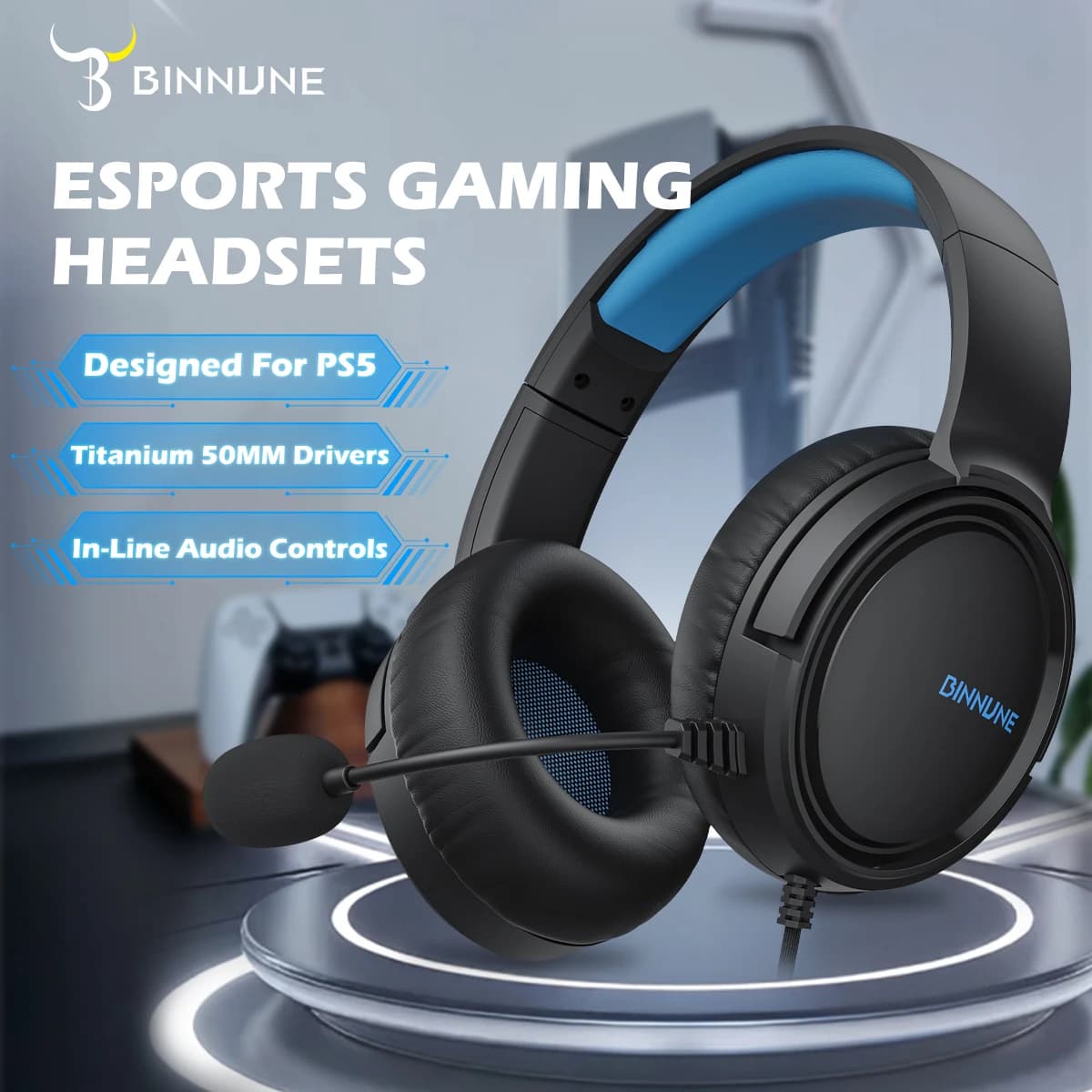 BINNUNE BG02 gaming headphones with Xbox Series X | S Xbox 1 PS4 PS5 PC NS, wired audio game headphones with microphone
