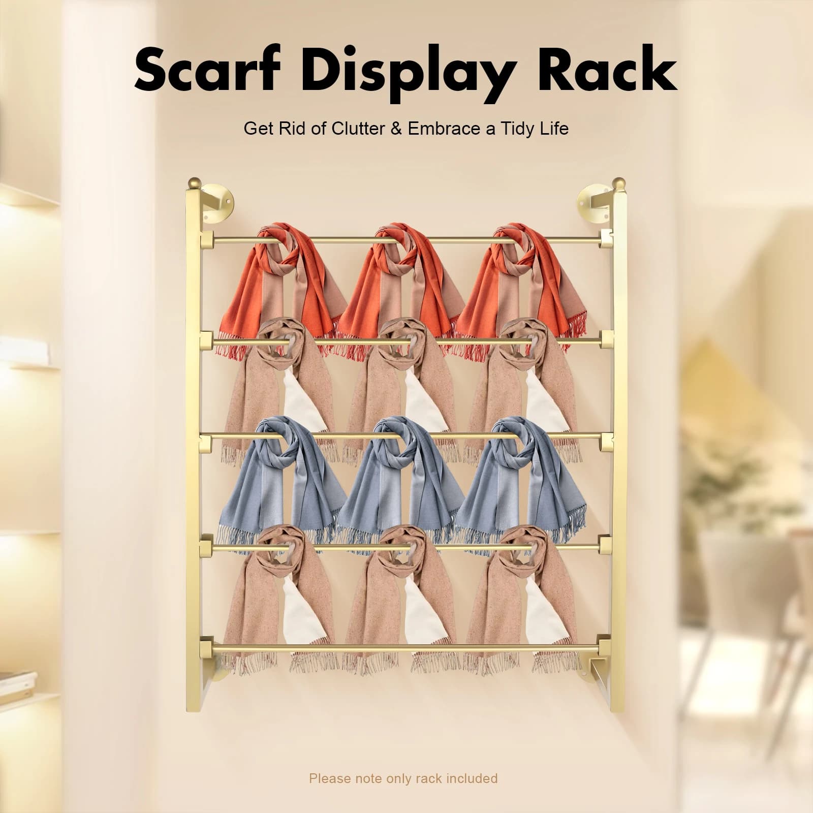 Porta sciarpe dorato a 5 livelli montato a parete, organizer per espositori in metallo per sciarpe, cinture, asciugamani nel negozio di casa