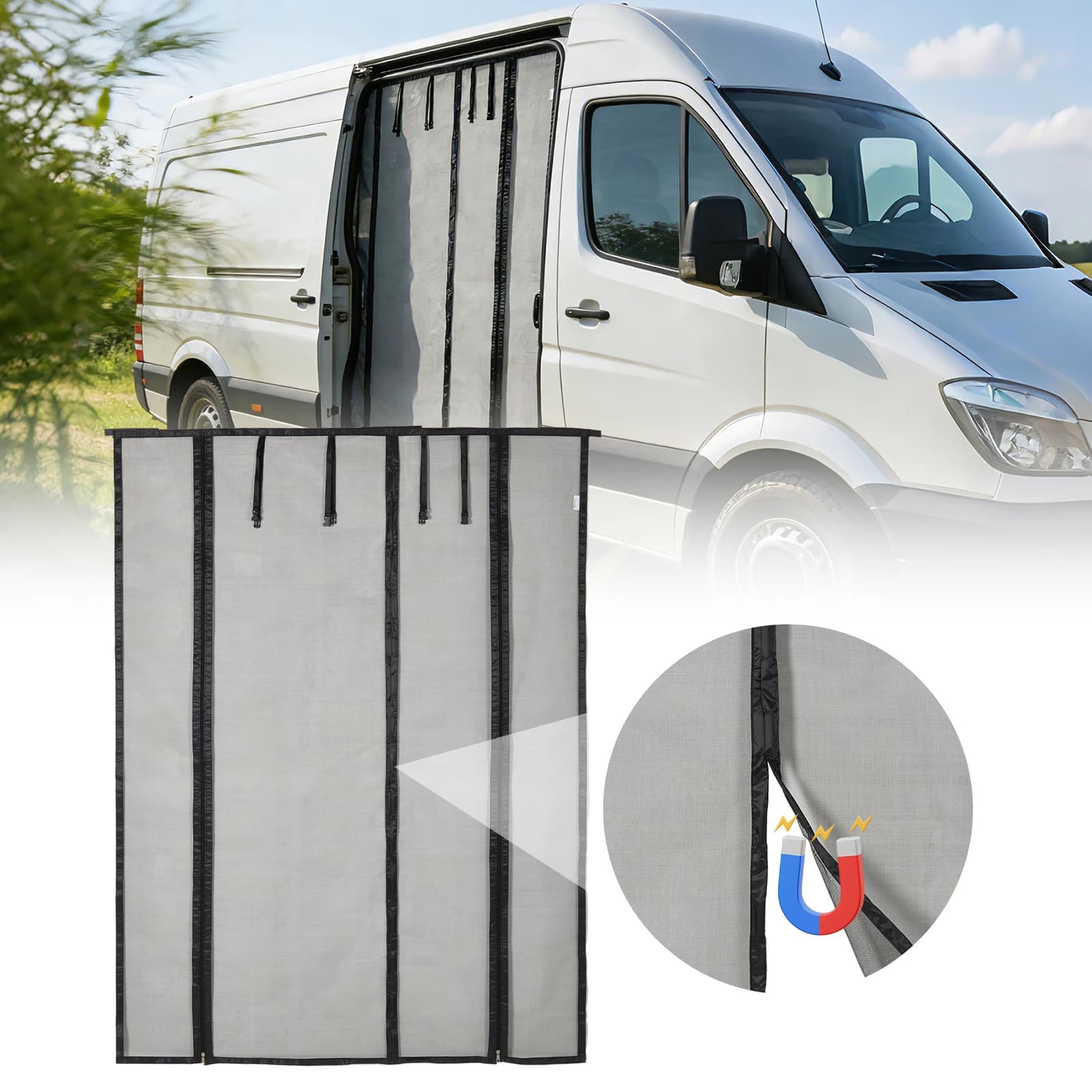 RV Insect Screen Mosquito Fly Screens Net Car Sunshade Curtain For Sliding Door Size 230x230cm Compatible With VW T5 T6 T6.1