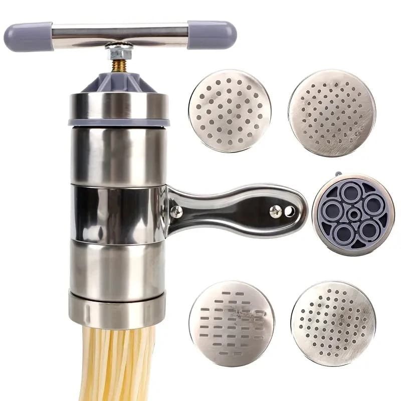 Macchina per pasta per pressa per spaghetti in acciaio inossidabile Macchina per noodle manuale Spremiagrumi per frutta con 2 o 5 stampi per pressatura Stoviglie per esterni