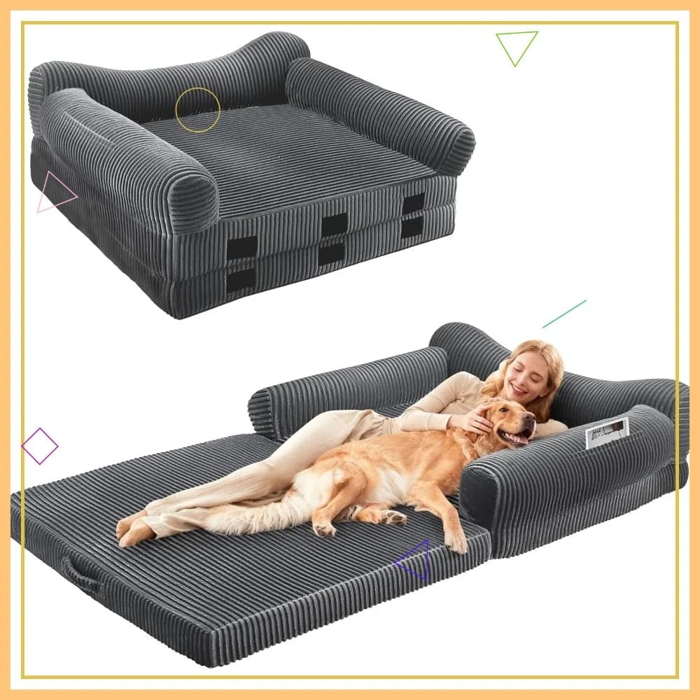 Letto Gigante da Pavimento 72x43x14 per Adulti e Animali Domestici, Divano Letto Pieghevole in Memory Foam con Rivestimento Impermeabile, Grigio Scuro
