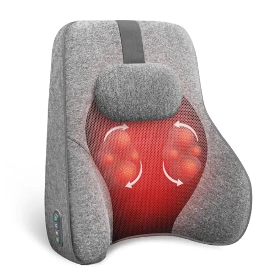 Cuscino di Supporto Lombare per Ufficio e Auto, Supporto Lombare Riscaldato con 4 Teste Massaggianti Shiatsu, Funzione Riscaldante, Schiuma Memory