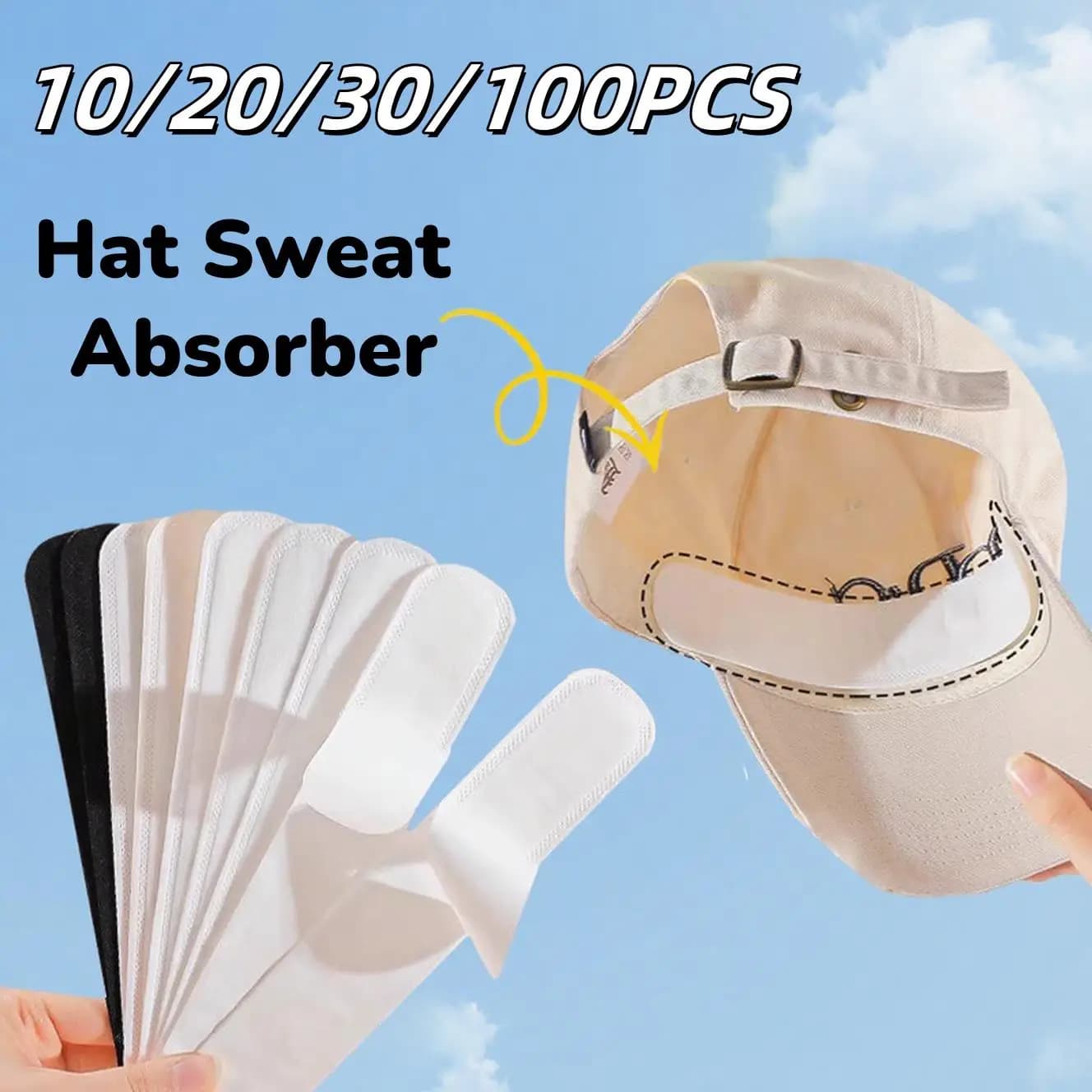 10/100 pz Cappello Invisibile Assorbitore di Sudore Adesivi Fodera Fasce Sweatband Visiera Cappello Riduttore di Dimensioni Cap Anti-sporco Strisce Pad nastro