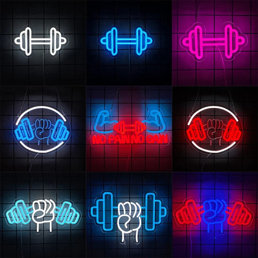 No Pain No Gain Insegna al neon per la decorazione della parete della palestra, luci al neon a LED con bilanciere per camera da letto, sala fitness domestica, garage, allenamento, grotta dell'uomo