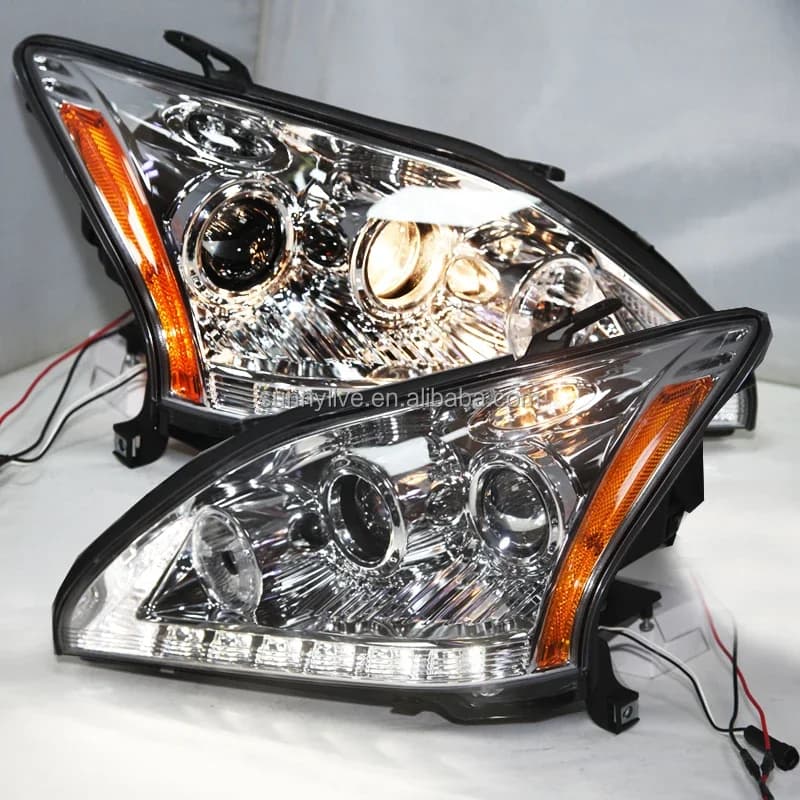 AIROW 2004-2009 Year LED Head Lights Headlamps Chrome Housing Yellow Reflector SN for Lexus RX330 RX350