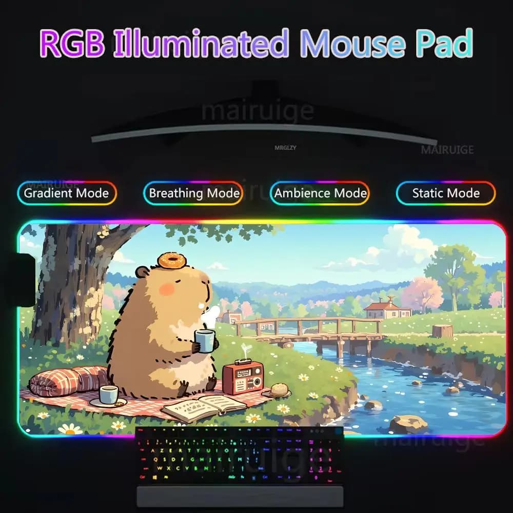 Tappetino per mouse XXL con simpatico capibara, tappetino da scrivania con animali kawaii, base in gomma antiscivolo, per ufficio e gaming