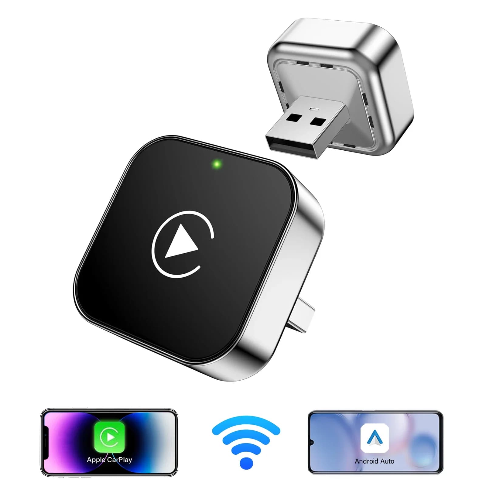 Adapter 2in1 CarPlay and Android Car from Wireless 2026 cab to Autoradio OEM with USB Dongle, Mini Box Smart Plug & Play Bluetooth
