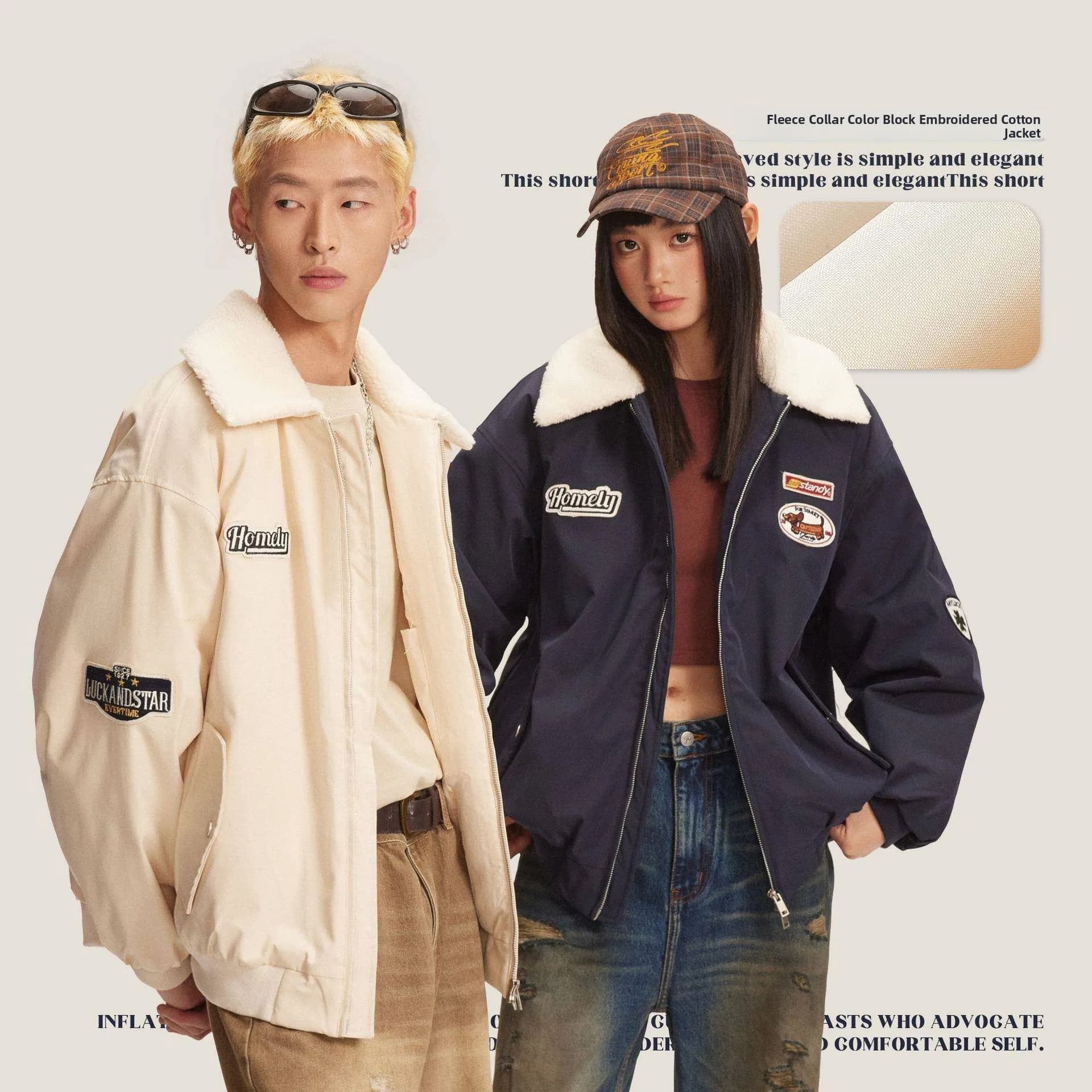 Cattee Brand American Retro Lamb Fur Patchwork Collar Cotton Jacket Men Women Winter Thickened Casual Long Zipper Coat