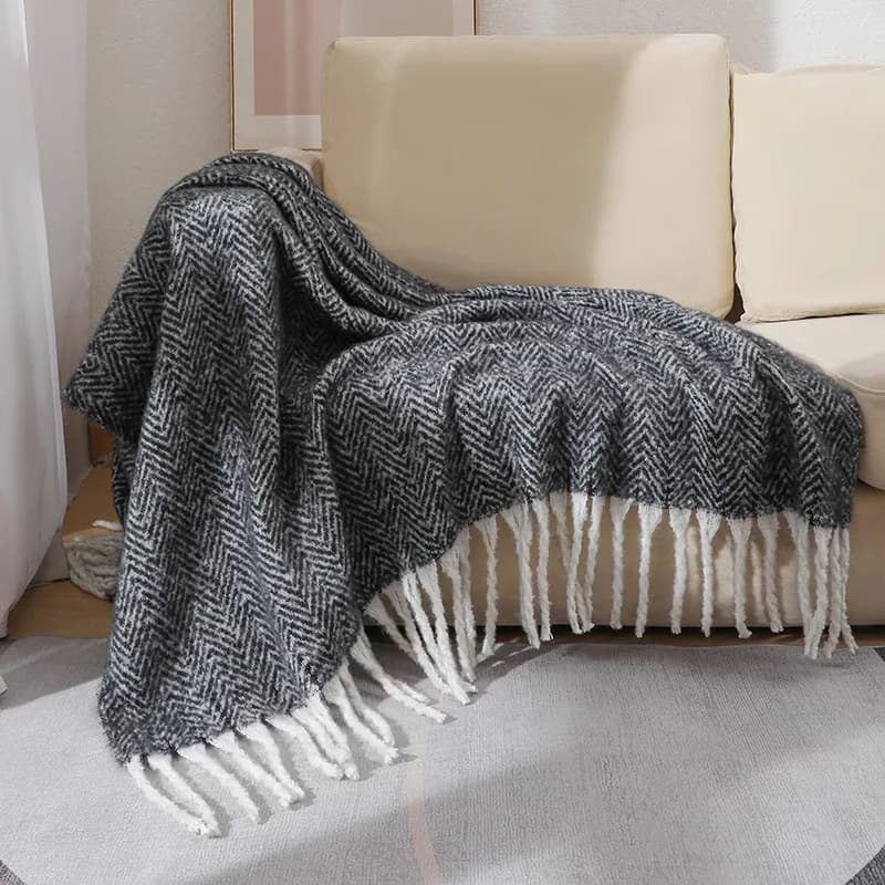 Coperta per divano solida in stile europeo e americano, coperta per pisolino, aria condizionata, asciugamano con nappe, cuscino scialle super morbido e accogliente