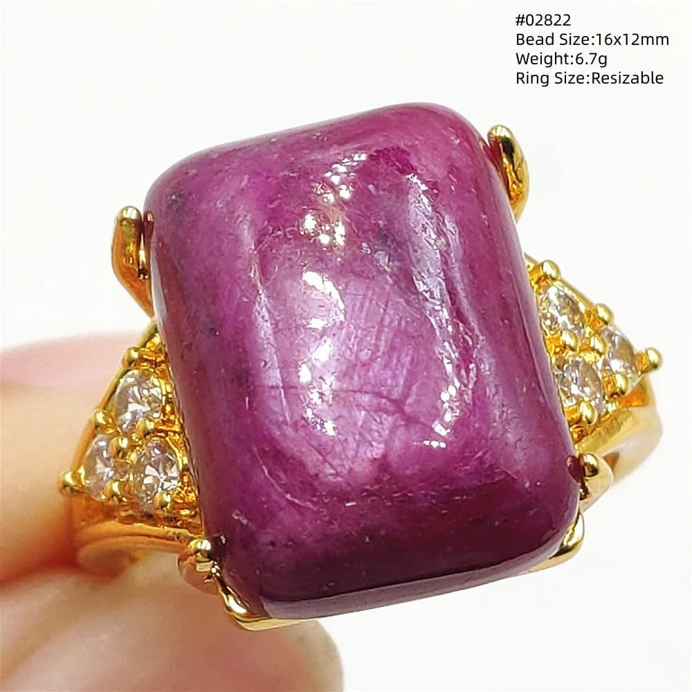 Anello Regolabile con Rubino Rosso Naturale, Gioiello con Perla Rettangolare, Gioielli di Moda con Gemma Luminosa per Donna e Uomo, Rubino Zoisite Grande AAAAA