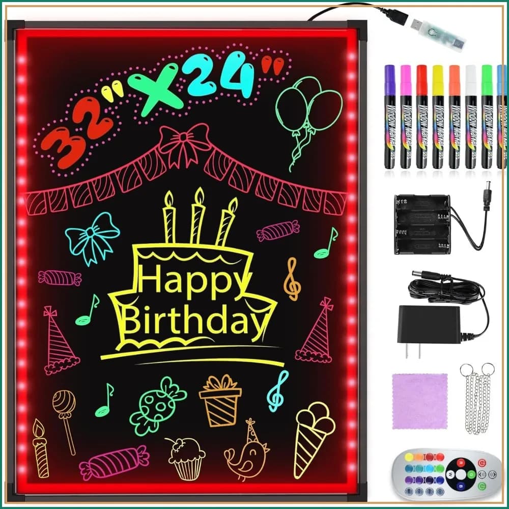 32x24 LED Message Board with 8 Markers & 16 Colors, Neon Sign for Business, Restaurant, Party