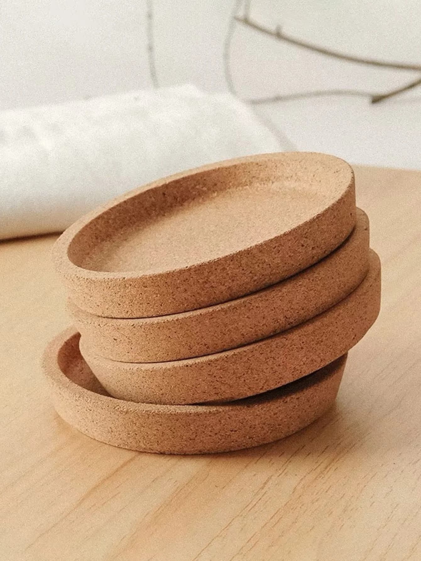 1pc Round Japanese Style Soft Cork Cup Coasters, Heat Insulation Holders, 3D Creative Tea Cup Mats, Retro Circular Coffee Coasters, Bohemian Style Decor Trivet Pads For Restaurant
