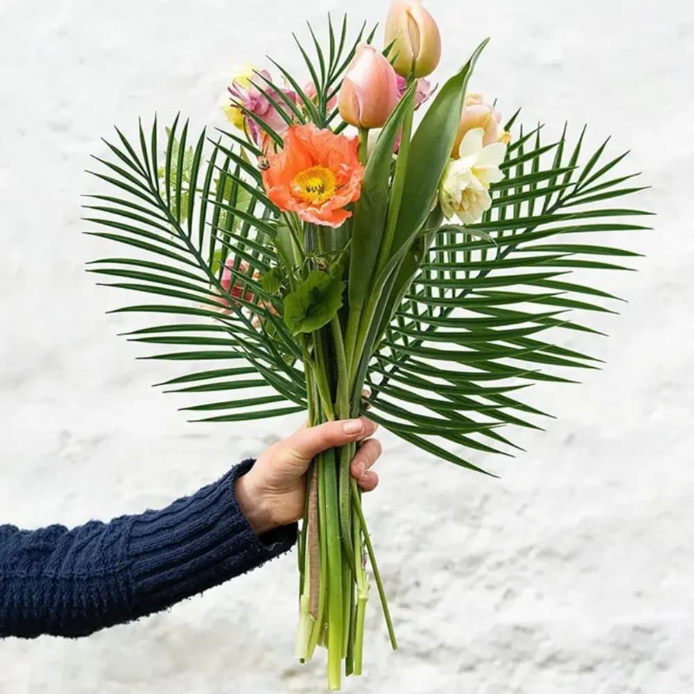 10 pieces of green artificial palm leaves, fake tropical plants, fake flowers for indoors and outdoors, home diy decorations, pot fillers, wedding decorations and parties