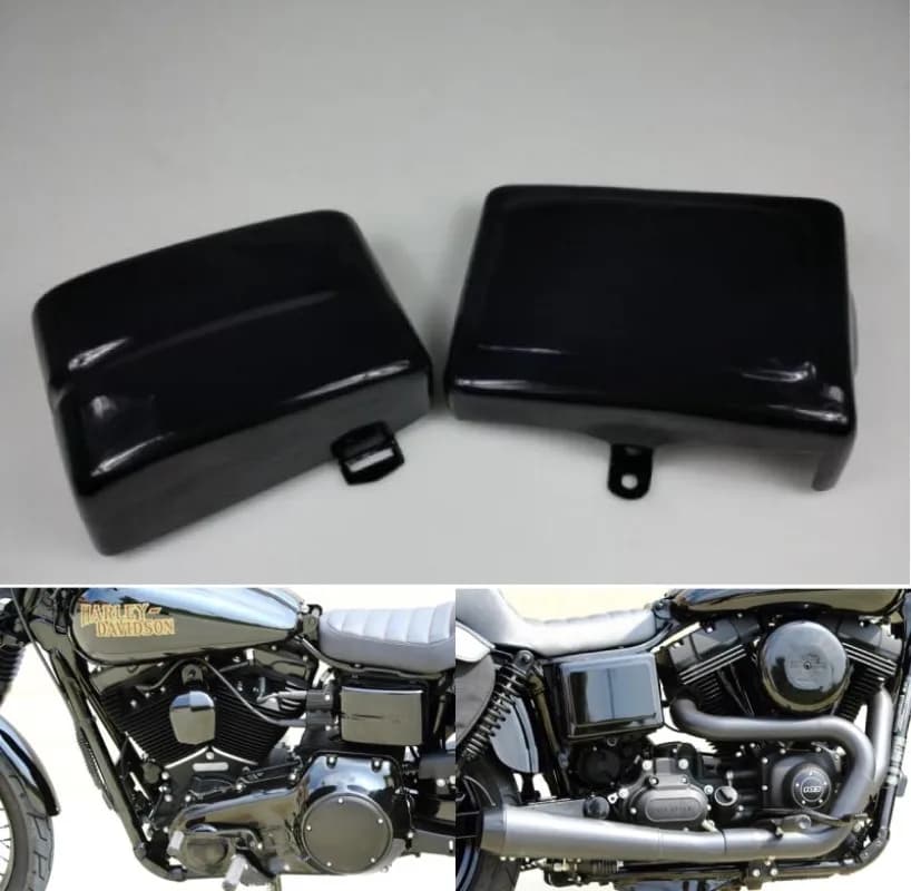 Coperture Laterali del Pannello Batteria per Harley Davidson Dyna Low Rider Fat Street Bob Super Wide Glide 2006-2017 06-17 Nero Lucido/Opaco