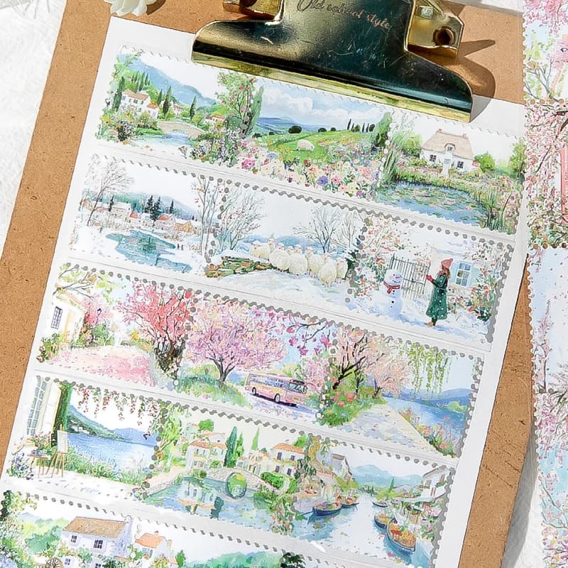 Four Seasons Glitter Die-Cut Washi Tape, Fresh Landscape Craft Materials for Multi-Scene Creation, Suitable for Craft Lovers