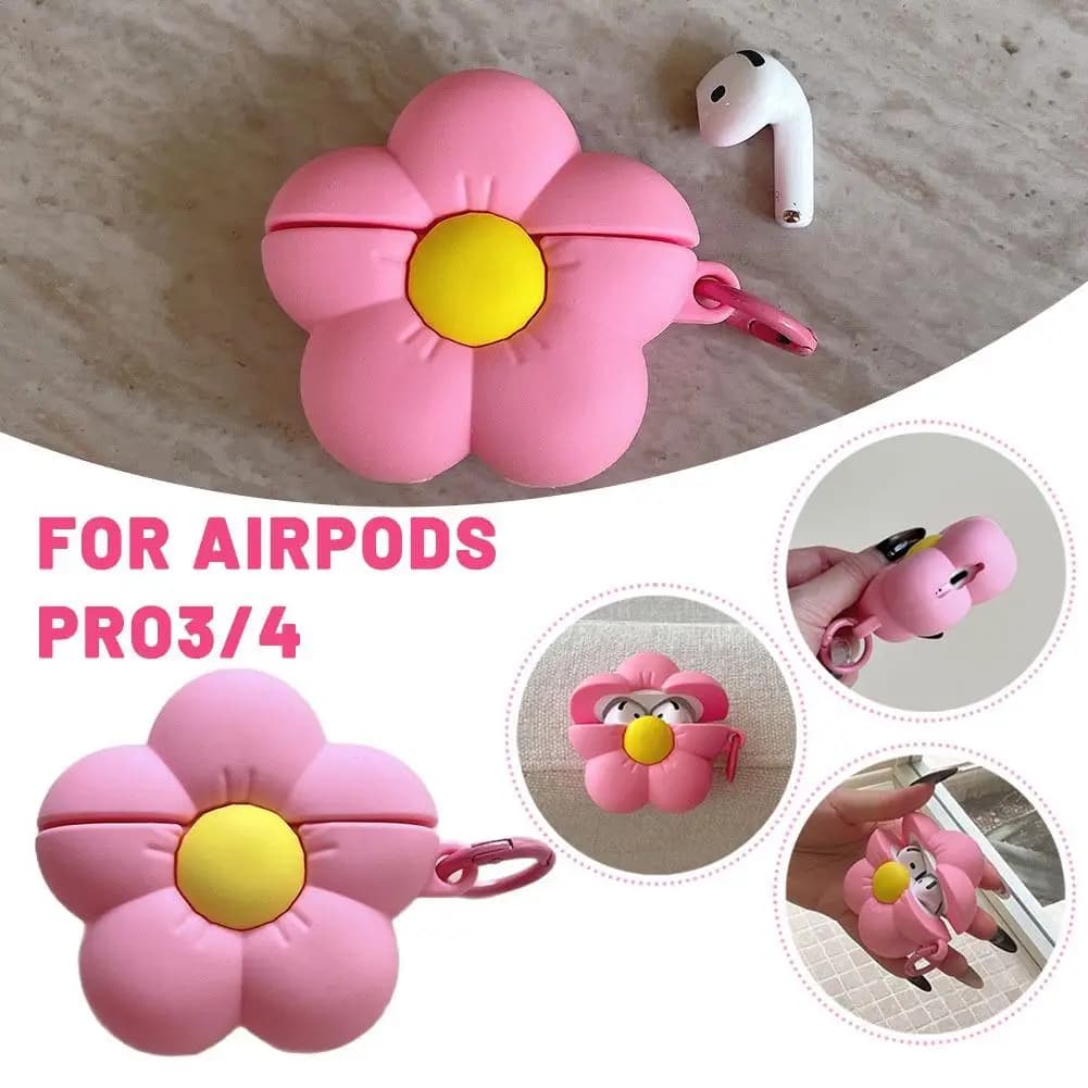 For Airpods Pro 3/4 3D Flower Fashion Headset Protective Case Anti-Deposit Dust Cover for Earphones Cute Pink Flower Earphone Case