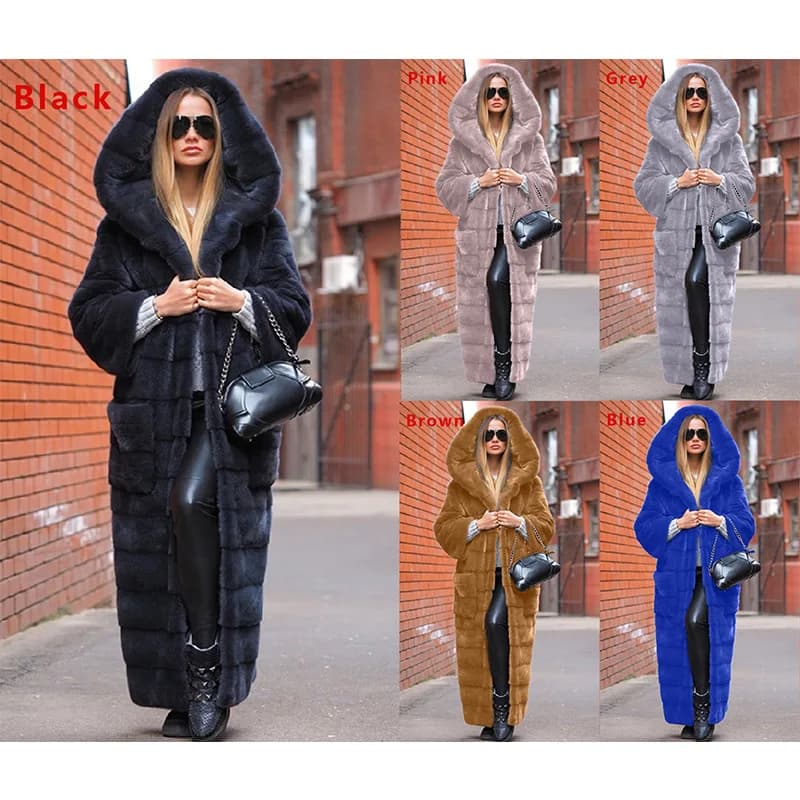 Donna autunno inverno nuovo cappotto in pelliccia sintetica con cappuccio in cotone ispessito lungo cappotto in pelliccia di peluche giacche a vento per cappotti da donna