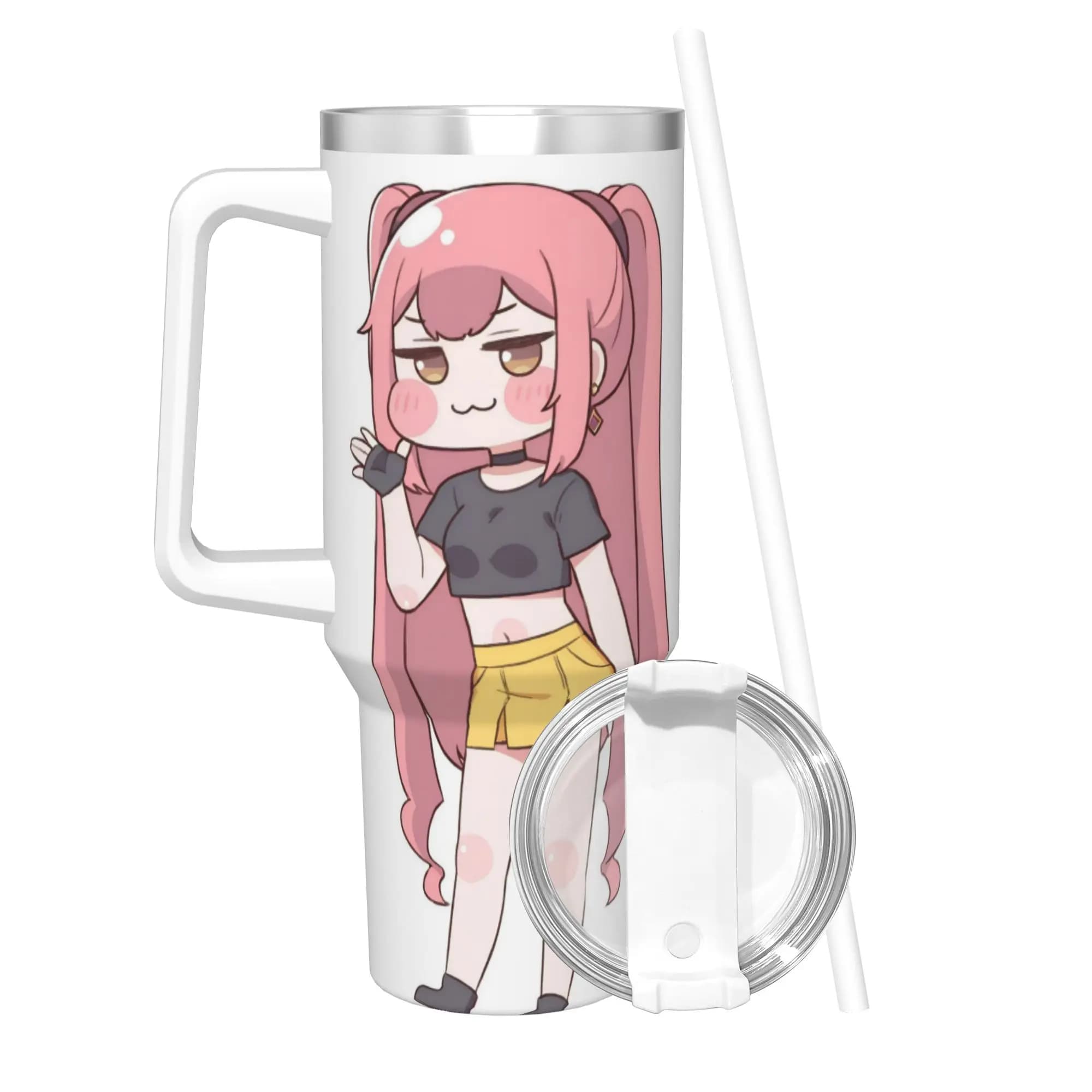 Borraccia Termica Isolante Trickcal C-Chibi Go Games con Coperchio e Cannuccia, Tazza Termica in Acciaio Inossidabile, Bottiglia Portatile da Esterno 40oz