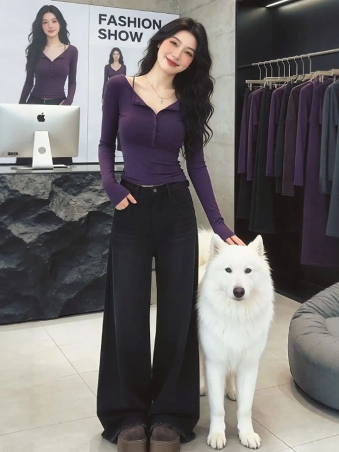 Maglietta a maniche lunghe slim fit viola unica da donna, maglia base, capospalla primaverile, design a vita alta, stile delicato, top alla moda