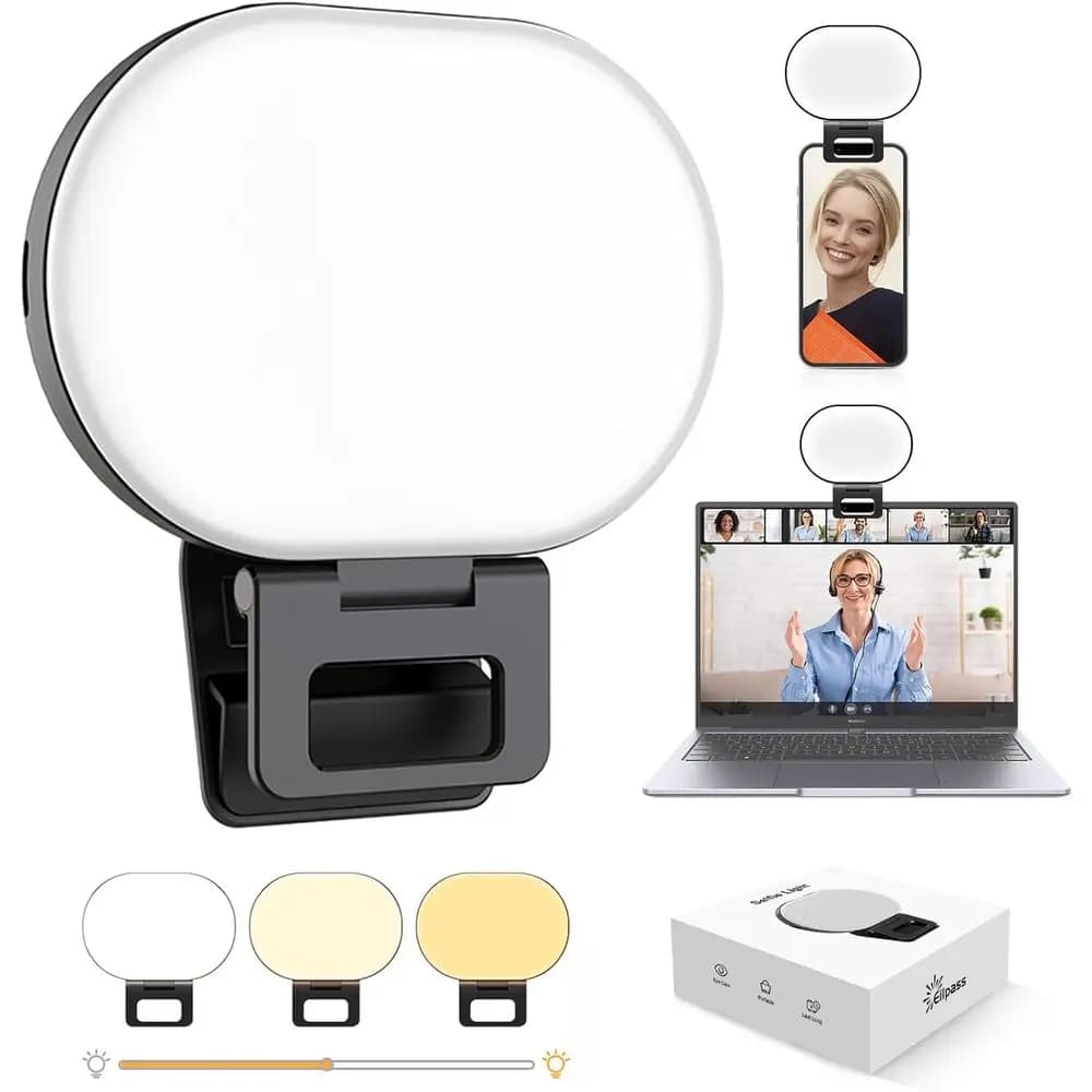 Desk Lamp Selie Light Clip - Indispensable for Influencer, 3 Side Lights that Protect Eyes, Compatible with iPad and Laptop, Rechargeable