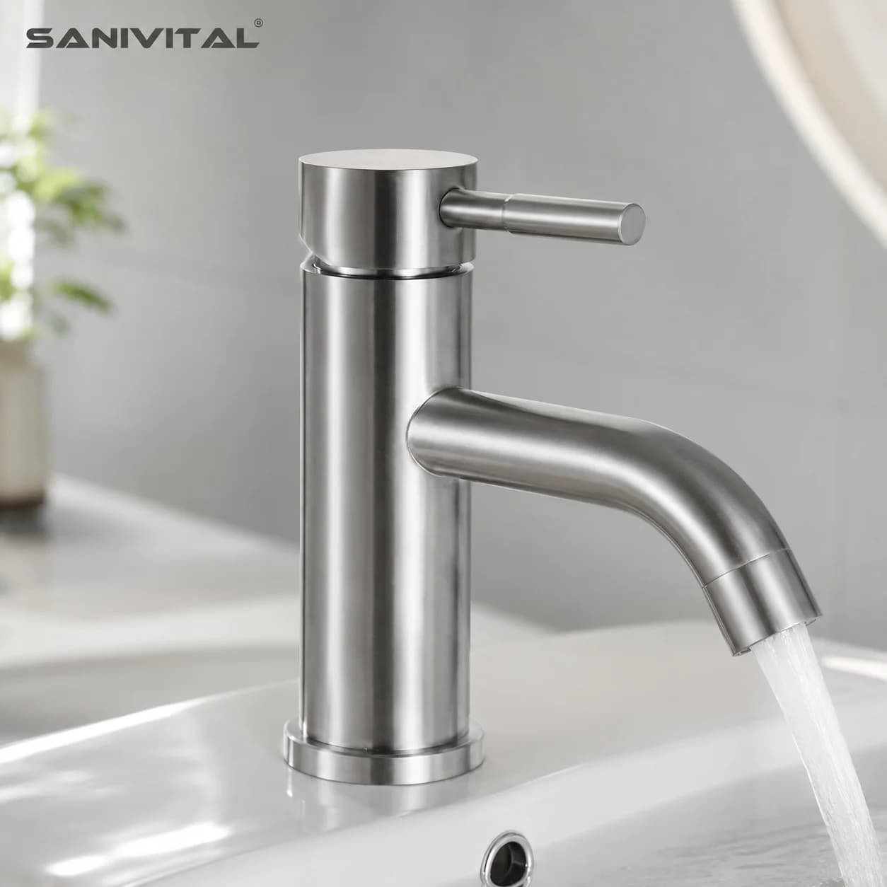 SANIVITAL Rubinetto per Lavabo in Acciaio Inox Spazzolato, Miscelatore Monocomando Acqua Calda e Fredda per Mobile Bagno